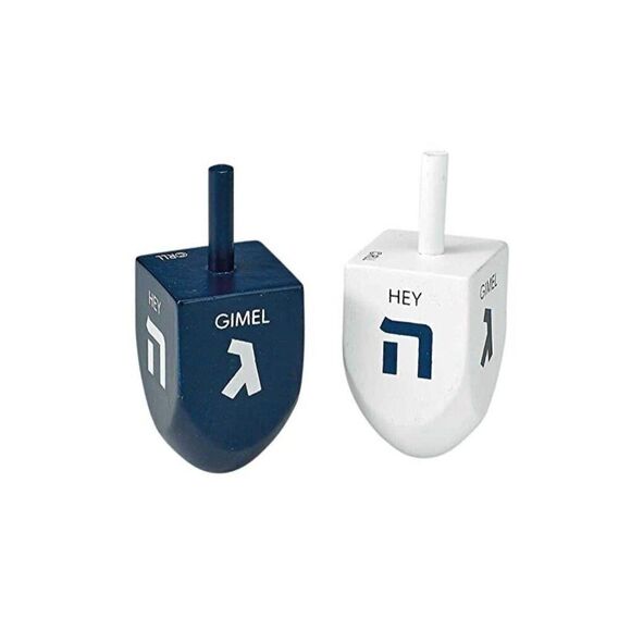 5 sets RITE LITE Blue/White Large Wood Dreidels, 2.75", Set of 2/Gift Box - Picture 4 of 4